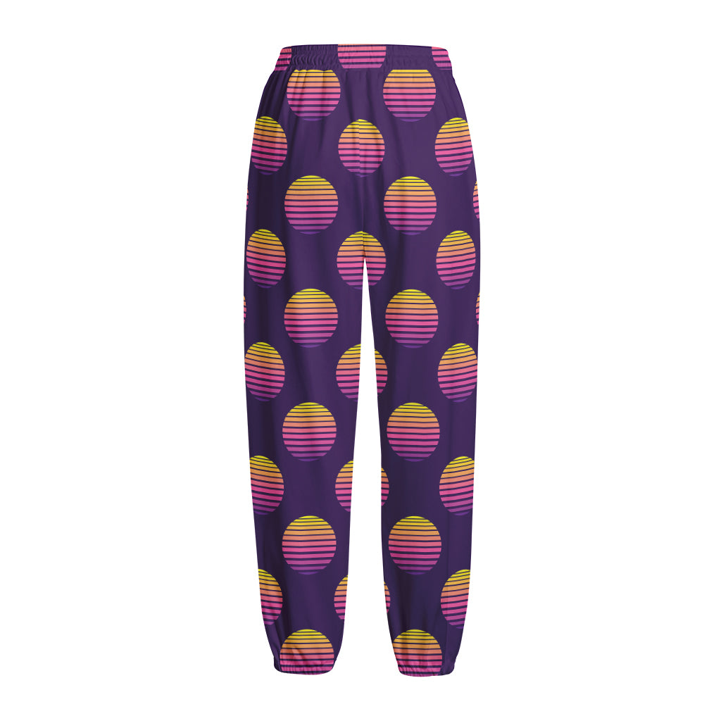 Retrowave Sunset Pattern Print Fleece Lined Knit Pants