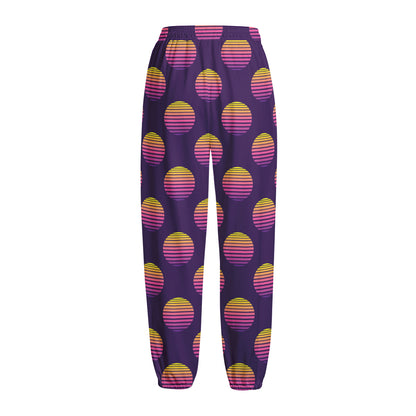 Retrowave Sunset Pattern Print Fleece Lined Knit Pants