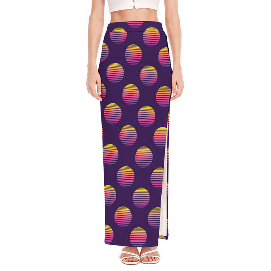 Retrowave Sunset Pattern Print High Slit Maxi Skirt