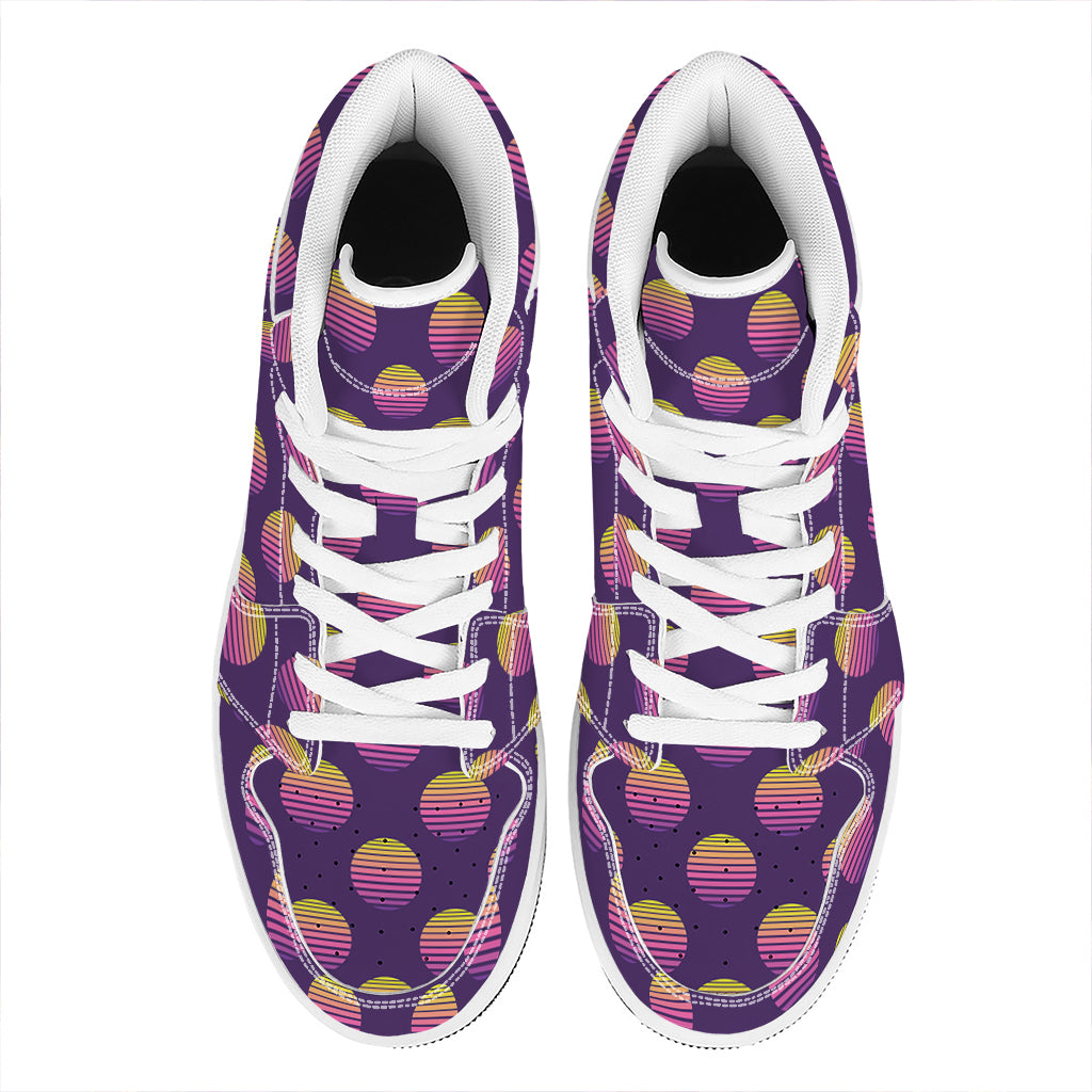 Retrowave Sunset Pattern Print High Top Leather Sneakers