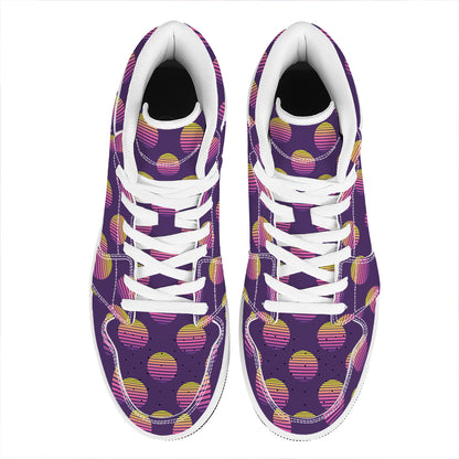 Retrowave Sunset Pattern Print High Top Leather Sneakers