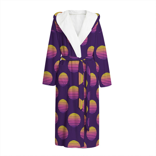 Retrowave Sunset Pattern Print Hooded Bathrobe