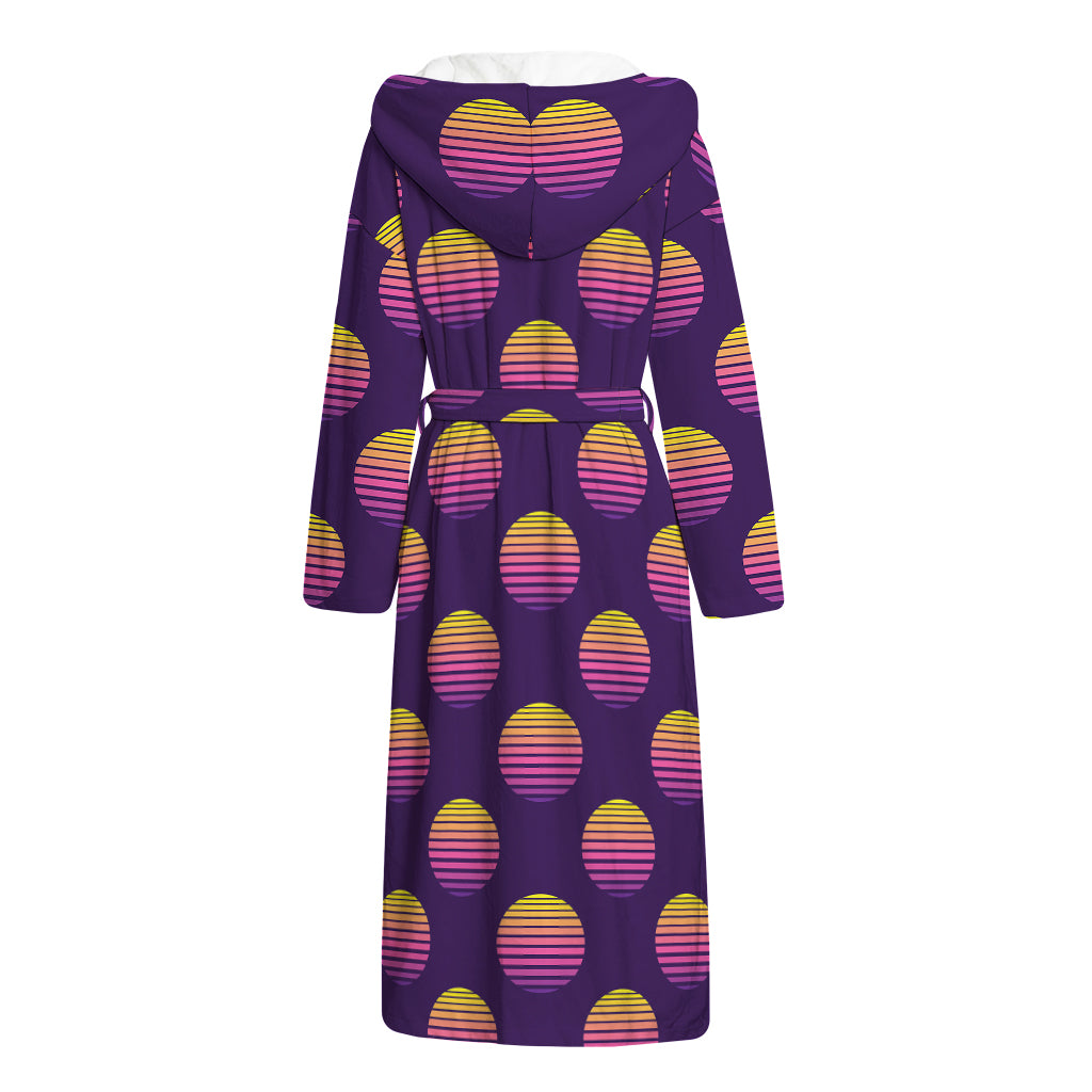 Retrowave Sunset Pattern Print Hooded Bathrobe