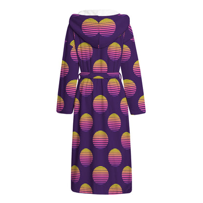 Retrowave Sunset Pattern Print Hooded Bathrobe
