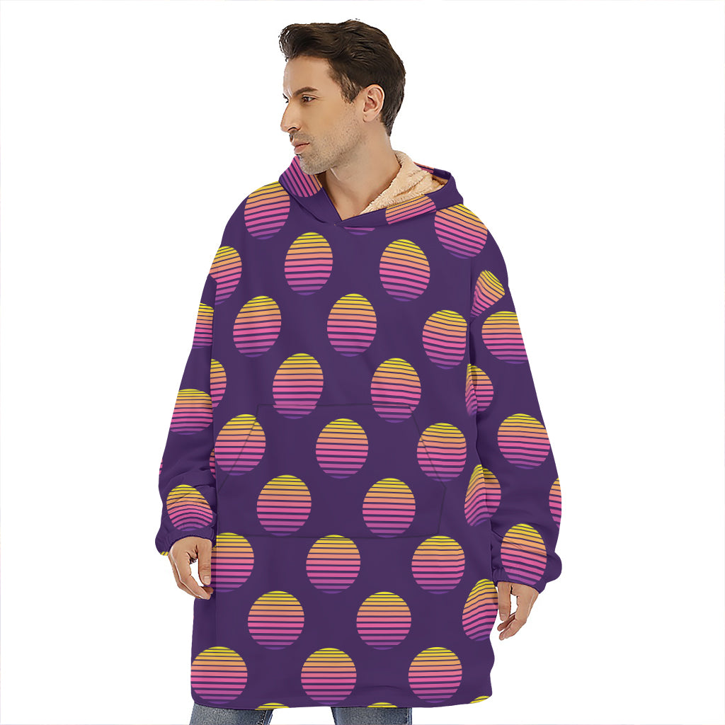 Retrowave Sunset Pattern Print Hoodie Blanket