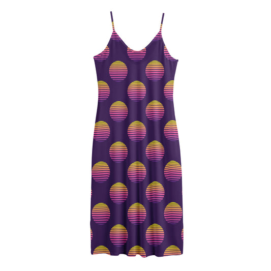 Retrowave Sunset Pattern Print Jersey Midi Cami Dress