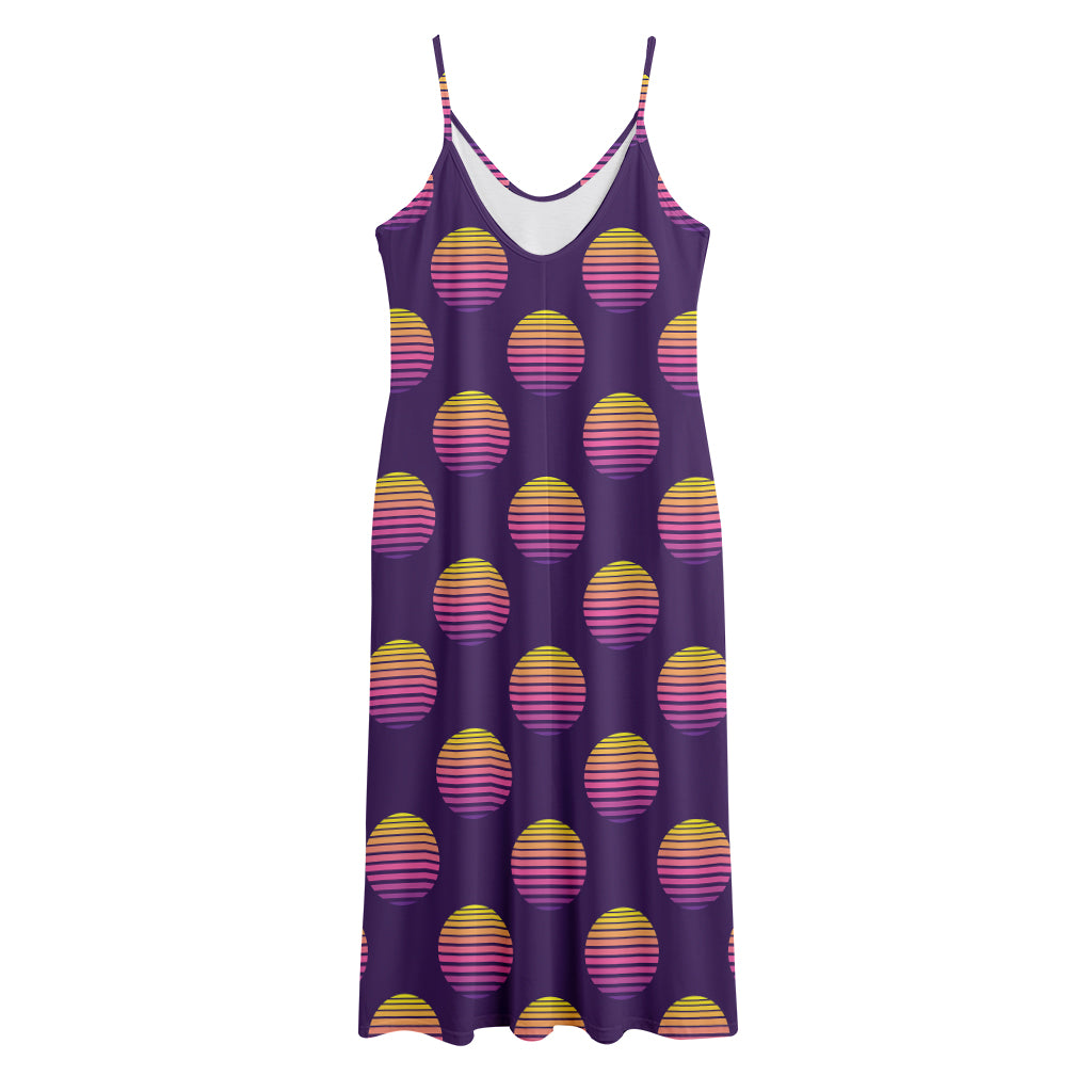 Retrowave Sunset Pattern Print Jersey Midi Cami Dress