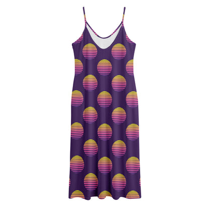 Retrowave Sunset Pattern Print Jersey Midi Cami Dress