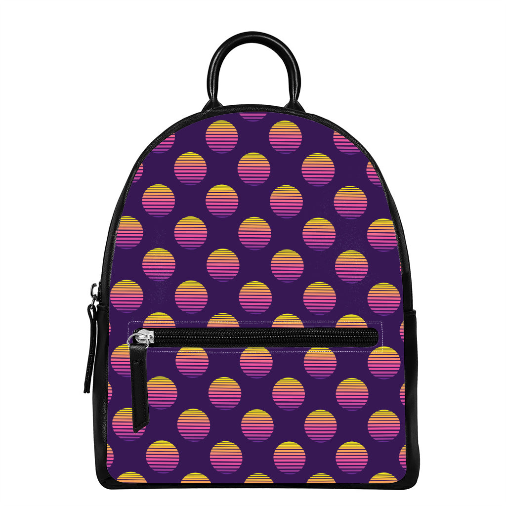 Retrowave Sunset Pattern Print Leather Backpack
