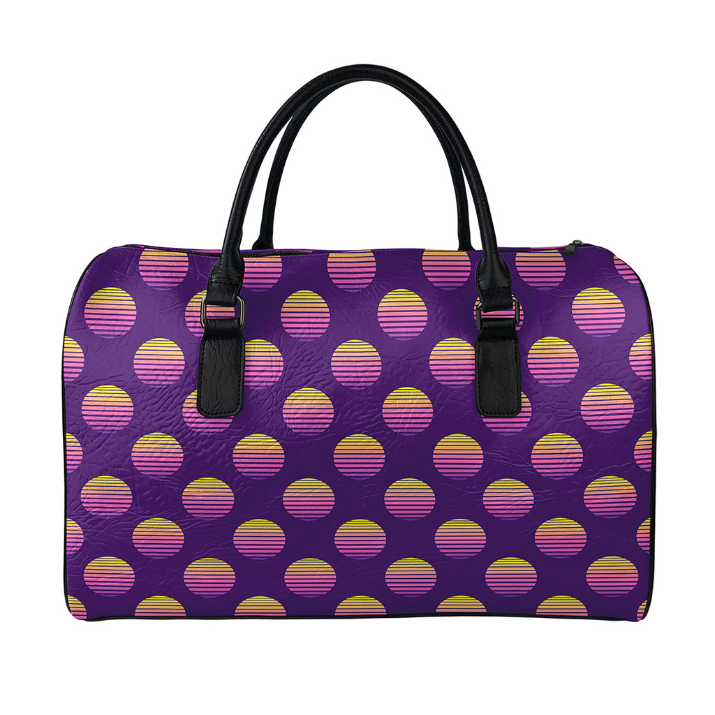 Retrowave Sunset Pattern Print Leather Duffle Bag