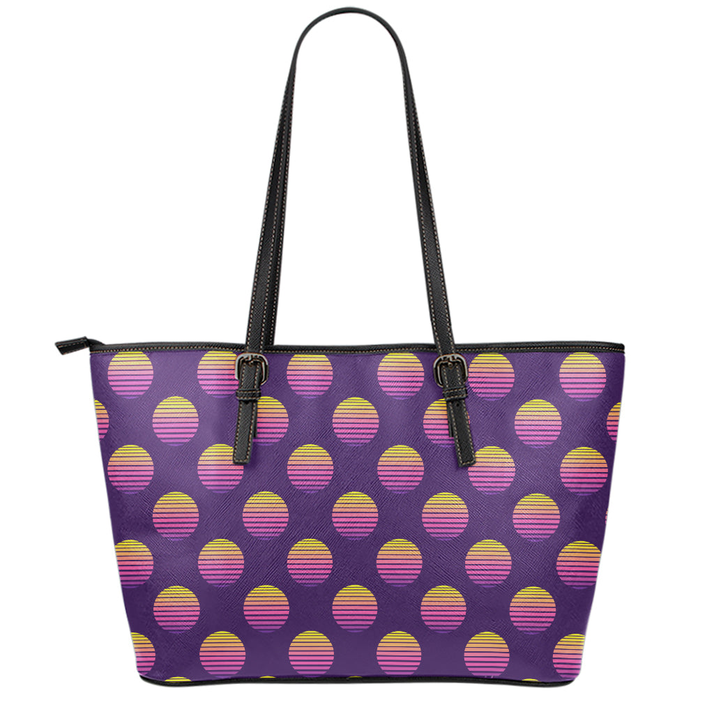 Retrowave Sunset Pattern Print Leather Tote Bag
