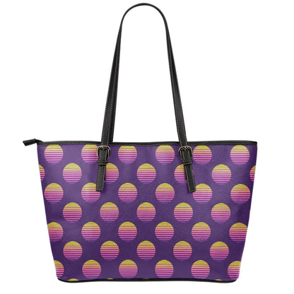 Retrowave Sunset Pattern Print Leather Tote Bag