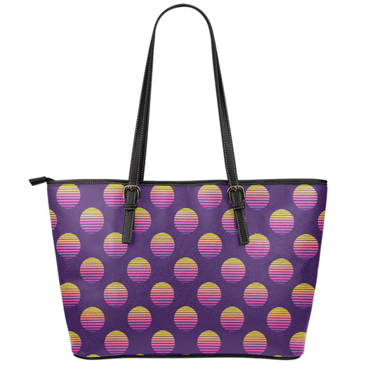 Retrowave Sunset Pattern Print Leather Tote Bag