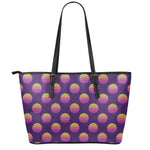Retrowave Sunset Pattern Print Leather Tote Bag