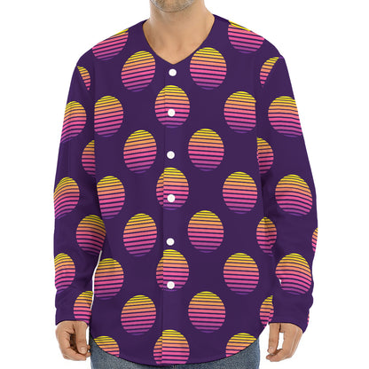 Retrowave Sunset Pattern Print Long Sleeve Baseball Jersey