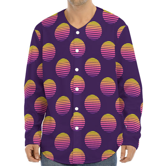 Retrowave Sunset Pattern Print Long Sleeve Baseball Jersey