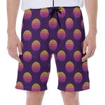 Retrowave Sunset Pattern Print Men's Beach Shorts