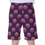 Retrowave Sunset Pattern Print Men's Beach Shorts