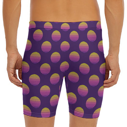 Retrowave Sunset Pattern Print Men's Long Boxer Briefs