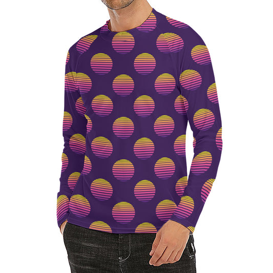 Retrowave Sunset Pattern Print Men's Long Sleeve Rash Guard