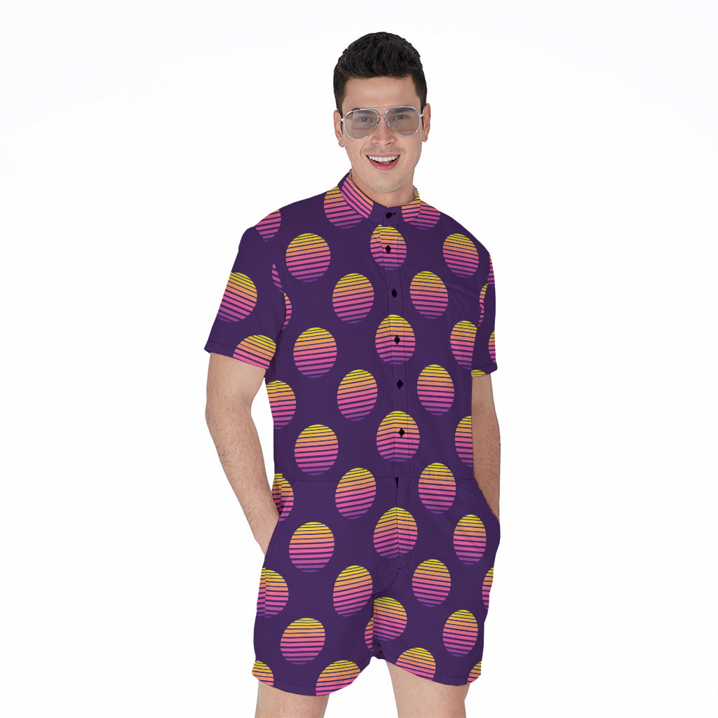 Retrowave Sunset Pattern Print Men's Rompers