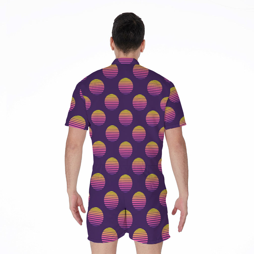 Retrowave Sunset Pattern Print Men's Rompers