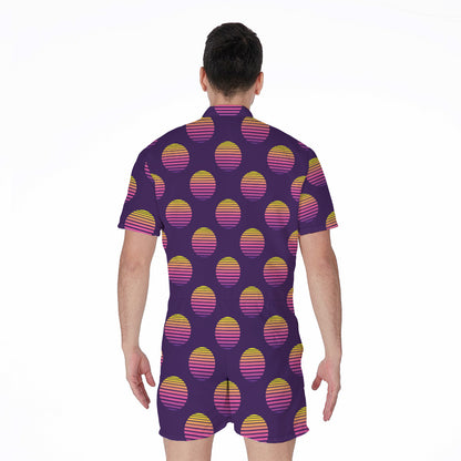 Retrowave Sunset Pattern Print Men's Rompers