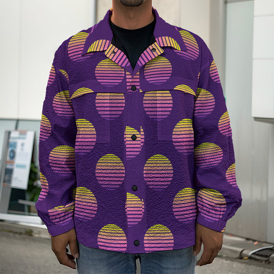 Retrowave Sunset Pattern Print Men's Shirt Jacket