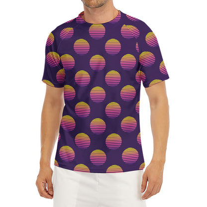 Retrowave Sunset Pattern Print Men's Short Sleeve Rash Guard