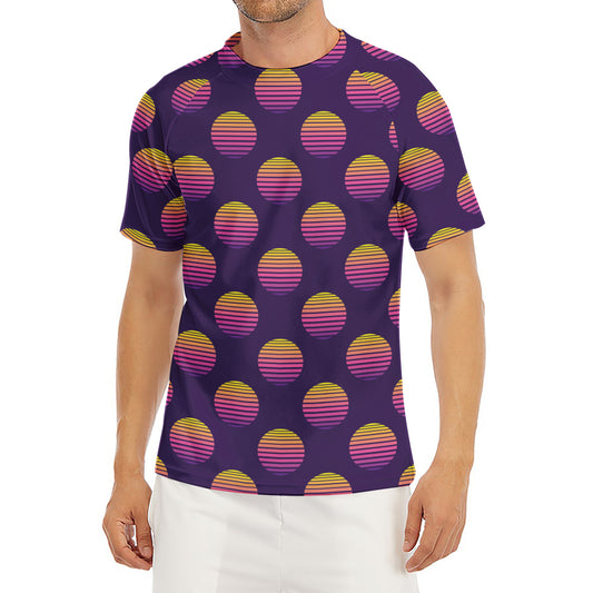 Retrowave Sunset Pattern Print Men's Short Sleeve Rash Guard