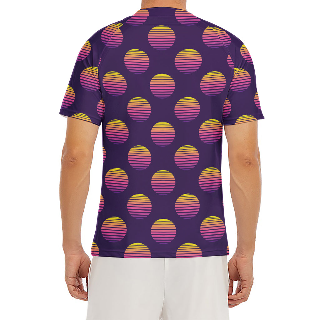 Retrowave Sunset Pattern Print Men's Short Sleeve Rash Guard