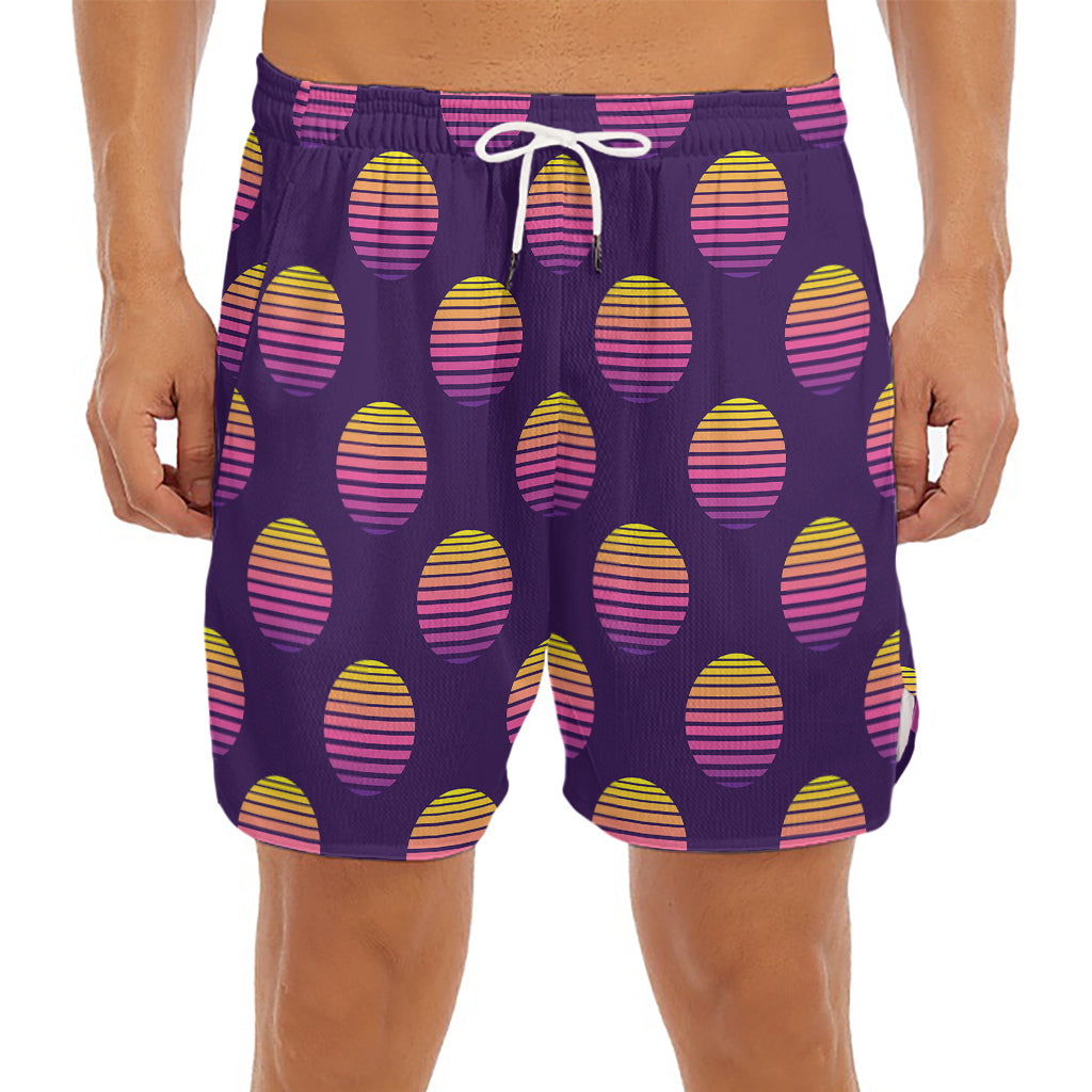 Retrowave Sunset Pattern Print Men's Split Running Shorts