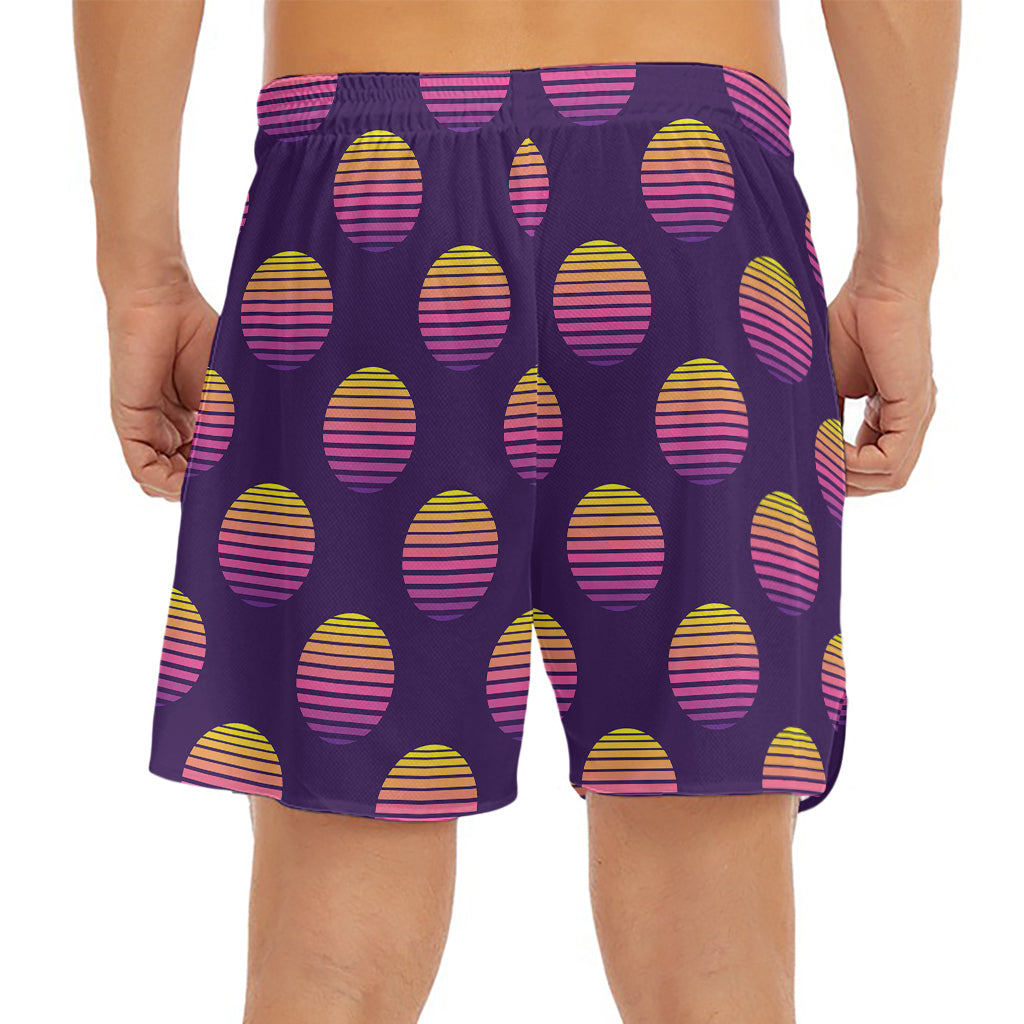 Retrowave Sunset Pattern Print Men's Split Running Shorts