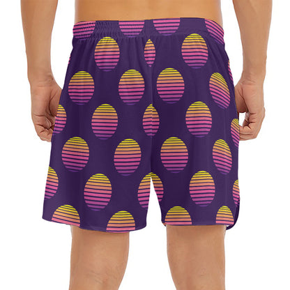 Retrowave Sunset Pattern Print Men's Split Running Shorts