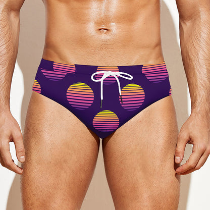 Retrowave Sunset Pattern Print Men's Swim Briefs