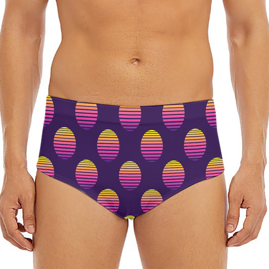 Retrowave Sunset Pattern Print Men's Triangle Swim Briefs