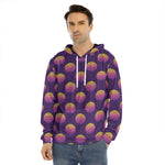 Retrowave Sunset Pattern Print Men's Velvet Pullover Hoodie