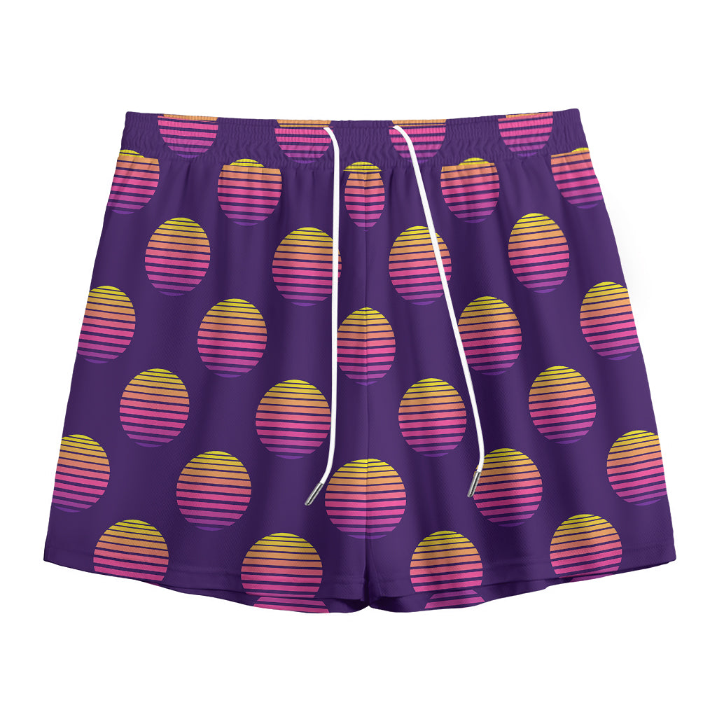 Retrowave Sunset Pattern Print Mesh Shorts