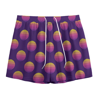 Retrowave Sunset Pattern Print Mesh Shorts