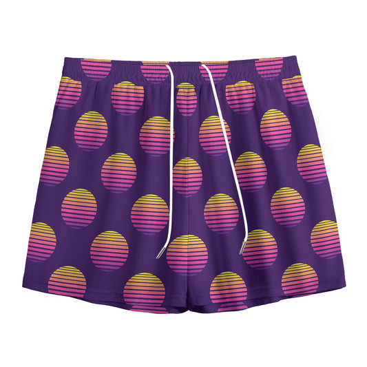 Retrowave Sunset Pattern Print Mesh Shorts