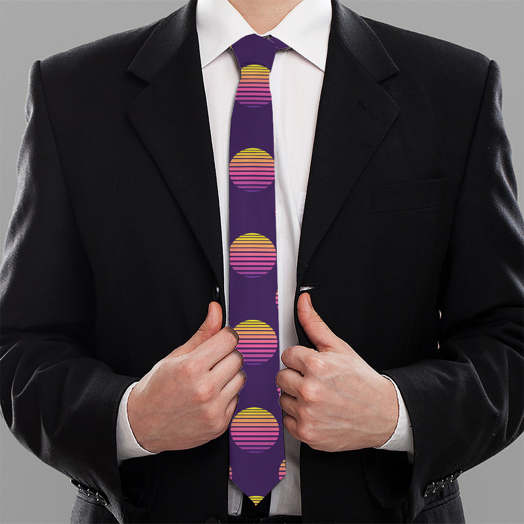 Retrowave Sunset Pattern Print Necktie