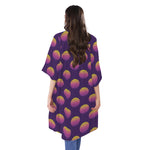 Retrowave Sunset Pattern Print Open Front Beach Cover Up