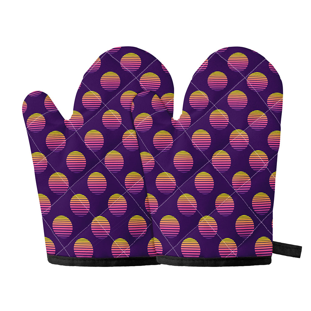Retrowave Sunset Pattern Print Oven Mitts