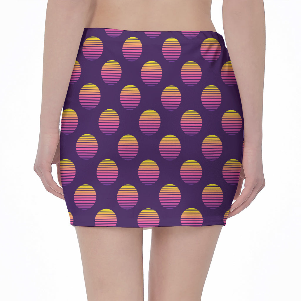 Retrowave Sunset Pattern Print Pencil Mini Skirt