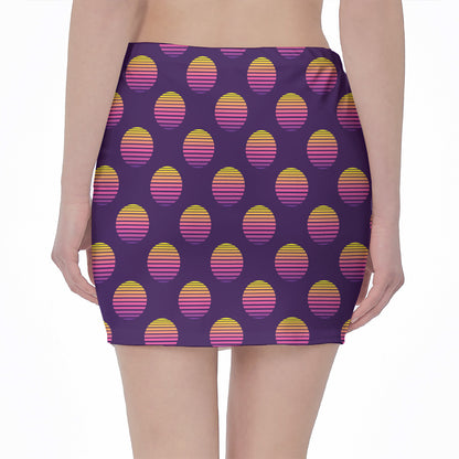 Retrowave Sunset Pattern Print Pencil Mini Skirt