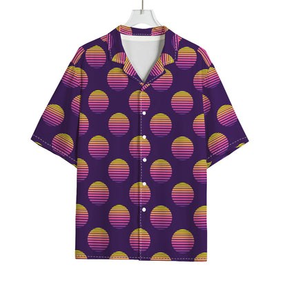 Retrowave Sunset Pattern Print Rayon Hawaiian Shirt