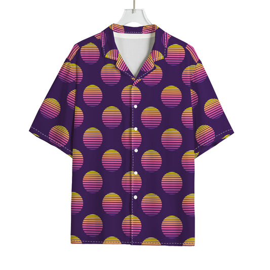 Retrowave Sunset Pattern Print Rayon Hawaiian Shirt