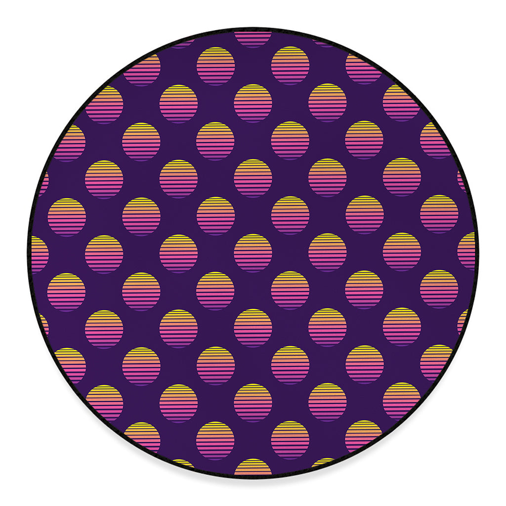 Retrowave Sunset Pattern Print Round Floor Mat