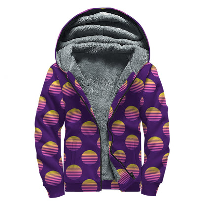 Retrowave Sunset Pattern Print Sherpa Lined Zip Up Hoodie