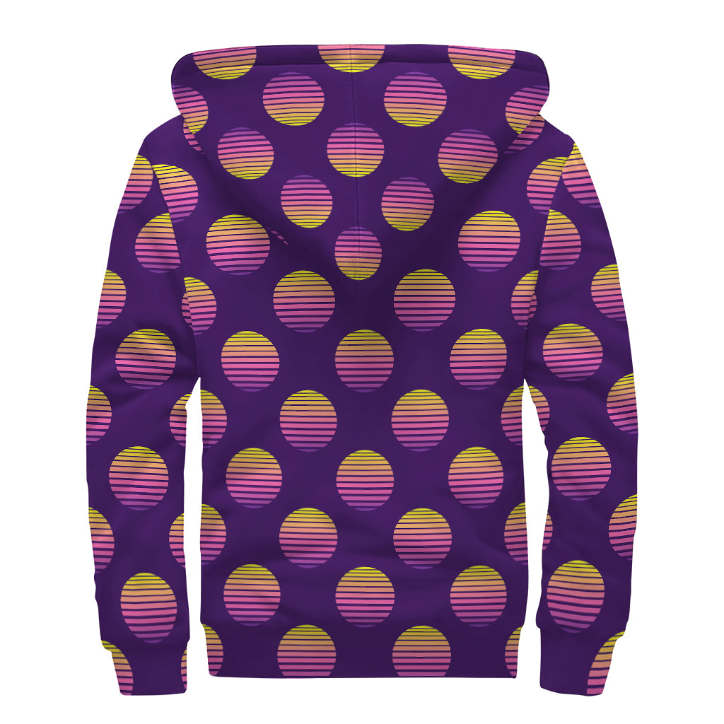 Retrowave Sunset Pattern Print Sherpa Lined Zip Up Hoodie